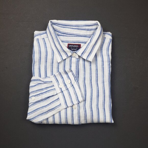 Untuckit Women Button-Up Linen Shirt Wehlen Blue White Stripe NWT/NWOT Pick Size - Picture 12 of 12